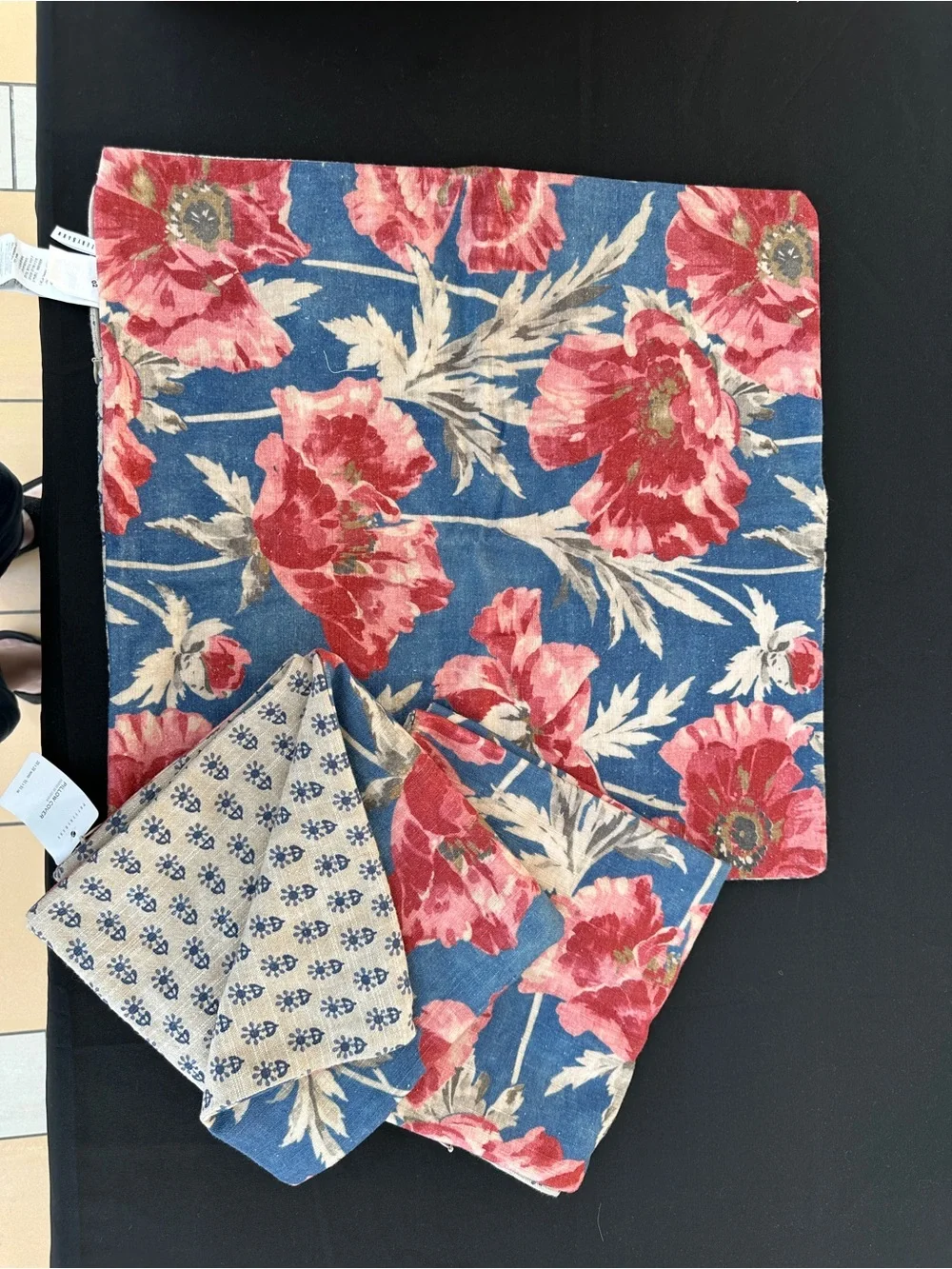 Pottery Barn Blue Floral Poppy Pillow Cover with Pink Blooms (set of 3)